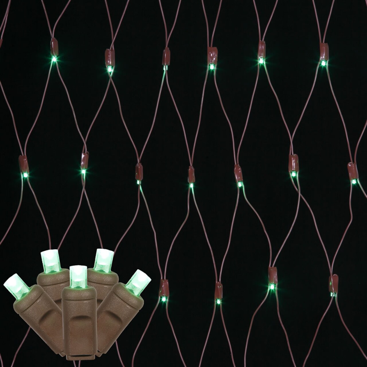 150 Green Wide Angle Net LED Lights 2Ft. x8Ft. Brown Wire Christmas set